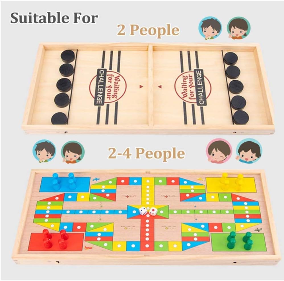 Wooden Table Hockey Game – 2-in-1 Fast Sling Puck & Bouncing Chess Board Game | Desktop Battle for Adults, Kids & Family Parties image 3