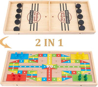Wooden Table Hockey Game – 2-in-1 Fast Sling Puck & Bouncing Chess Board Game | Desktop Battle for Adults, Kids & Family Parties image 1