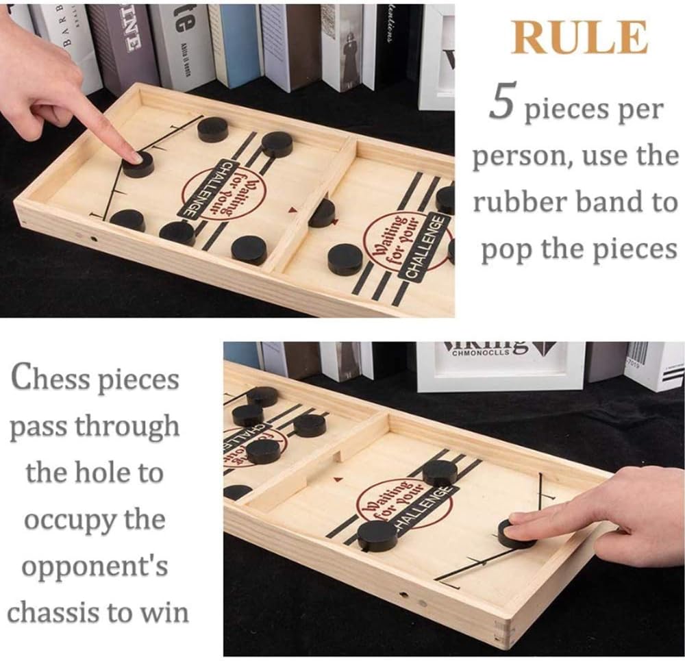 Wooden Table Hockey Game – 2-in-1 Fast Sling Puck & Bouncing Chess Board Game | Desktop Battle for Adults, Kids & Family Parties image 2