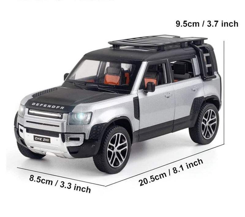 Land Rover Defender 1:24 diecast toy car front angle view