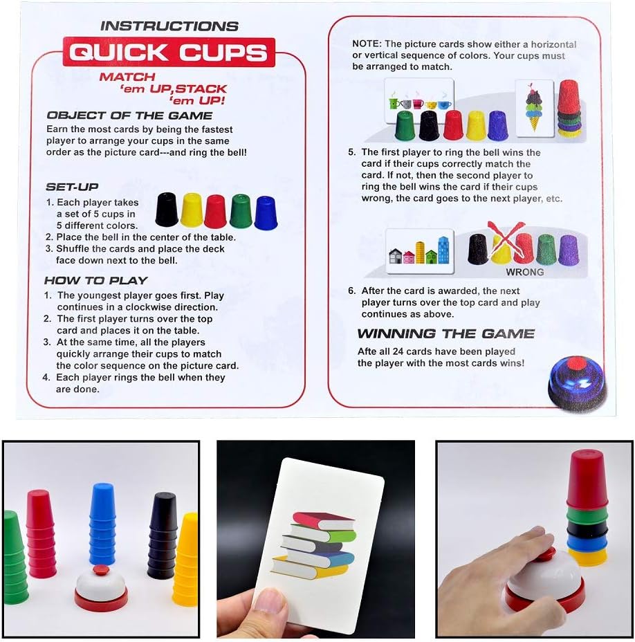 Speed Cup Stacking Game – Interactive Speed Stacking Game for Kids | 20 Colorful BPA-Free Cups, 24 Picture Cards & Bell | Montessori Toy for Ages 3+ | Fast Reaction Family Game image 8