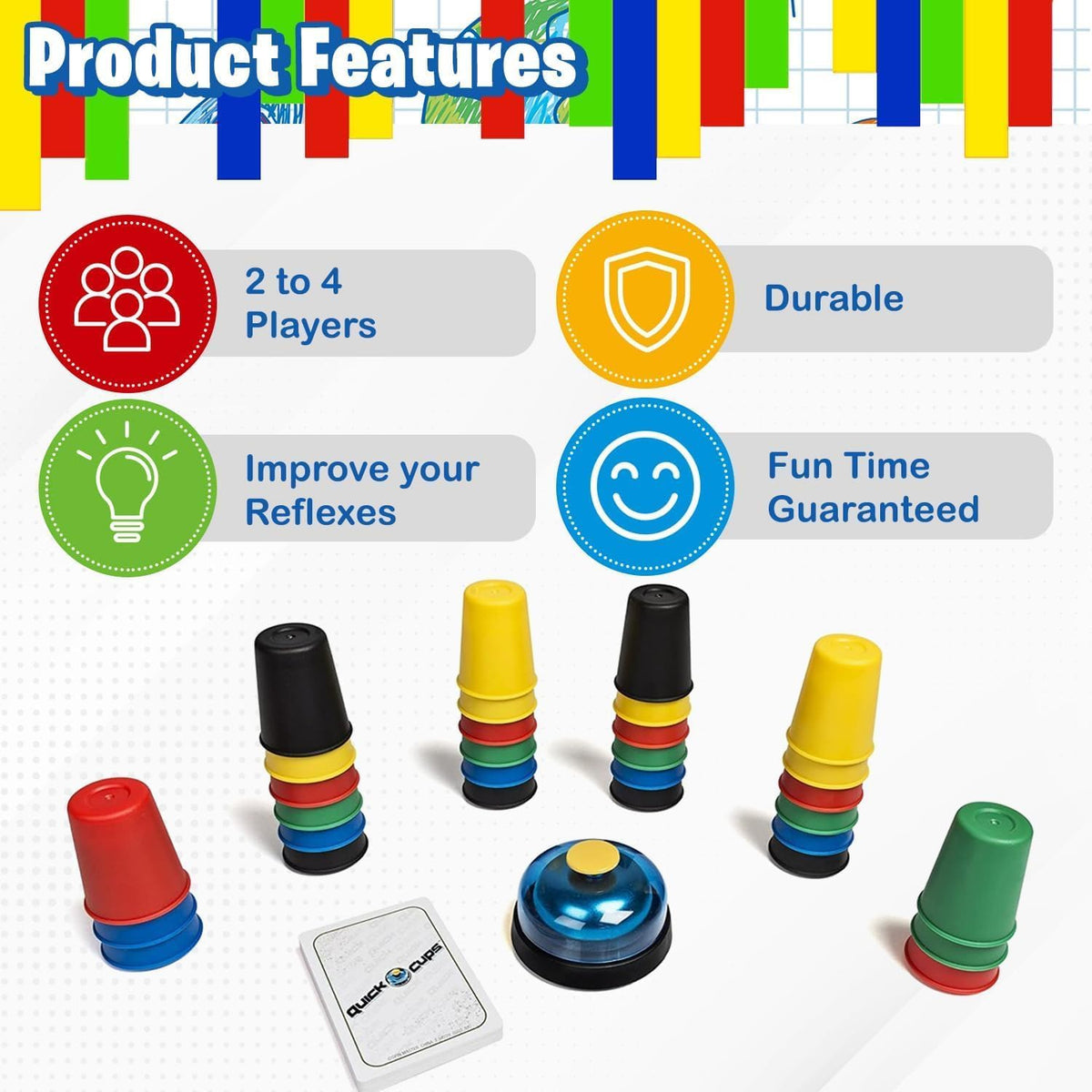Speed Cup Stacking Game – Interactive Speed Stacking Game for Kids | 20 Colorful BPA-Free Cups, 24 Picture Cards & Bell | Montessori Toy for Ages 3+ | Fast Reaction Family Game image 5
