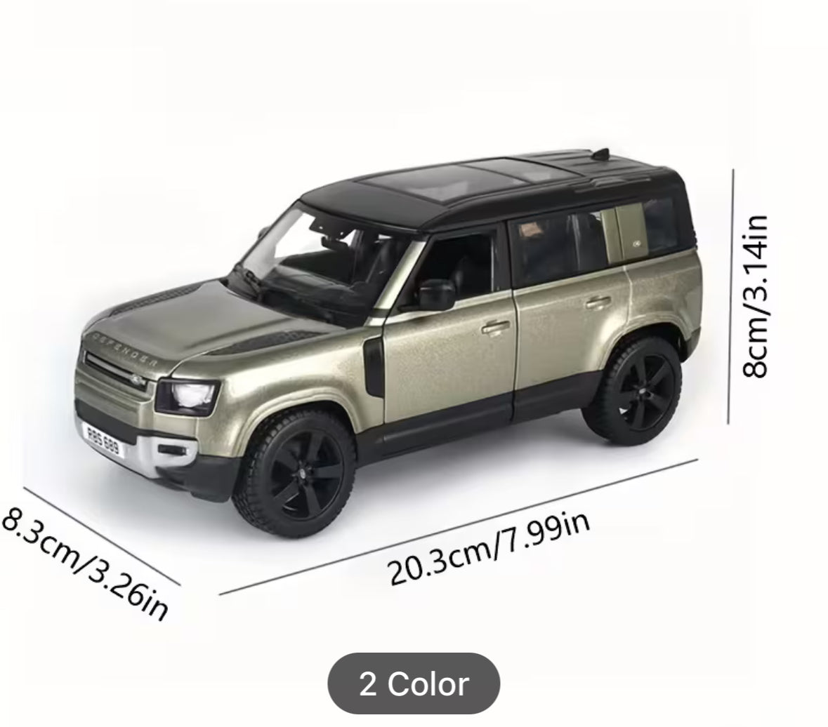Land Rover Defender 1:24 diecast toy car side view