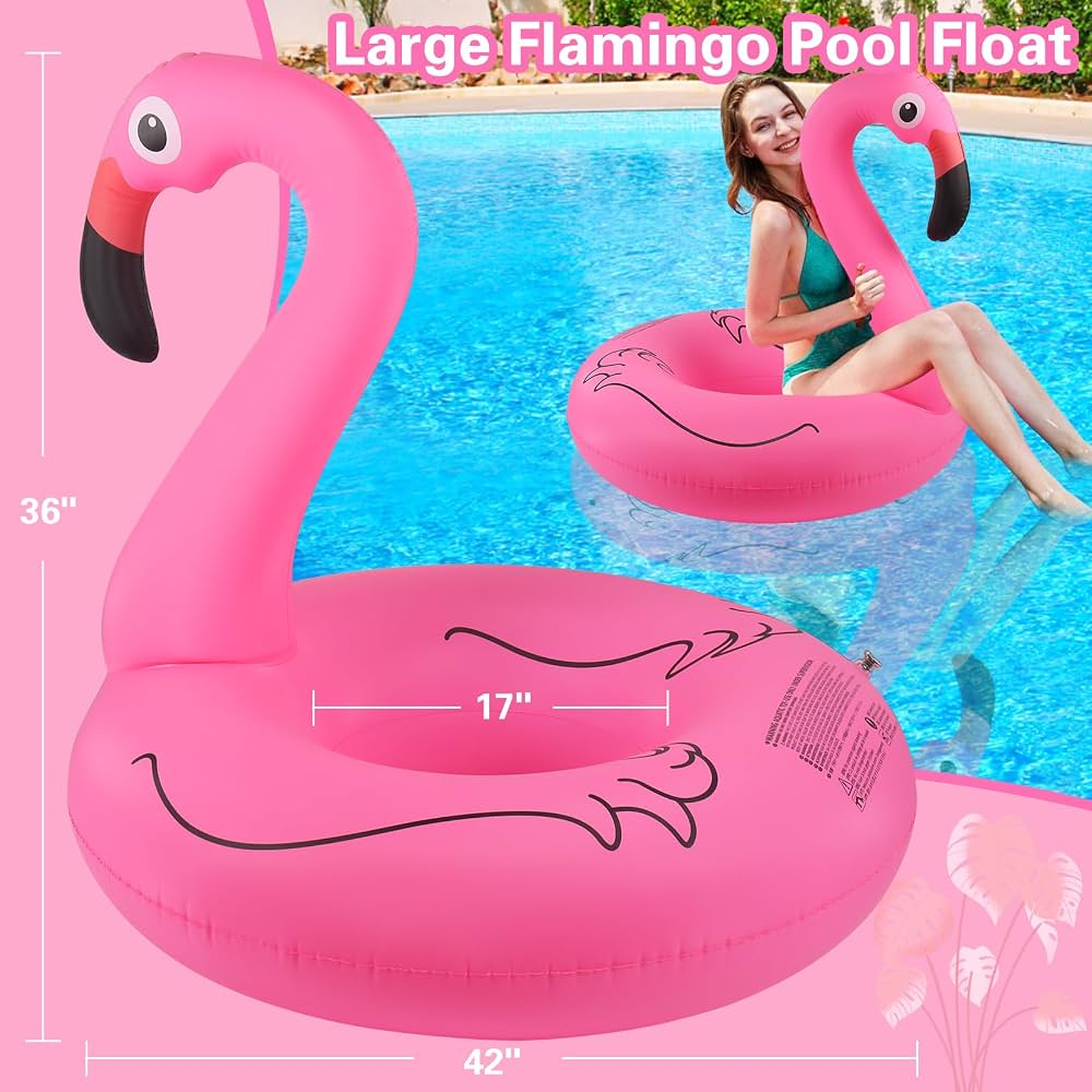 Inflatable Solar-Lit Flamingo Swimming Ring Pool Float