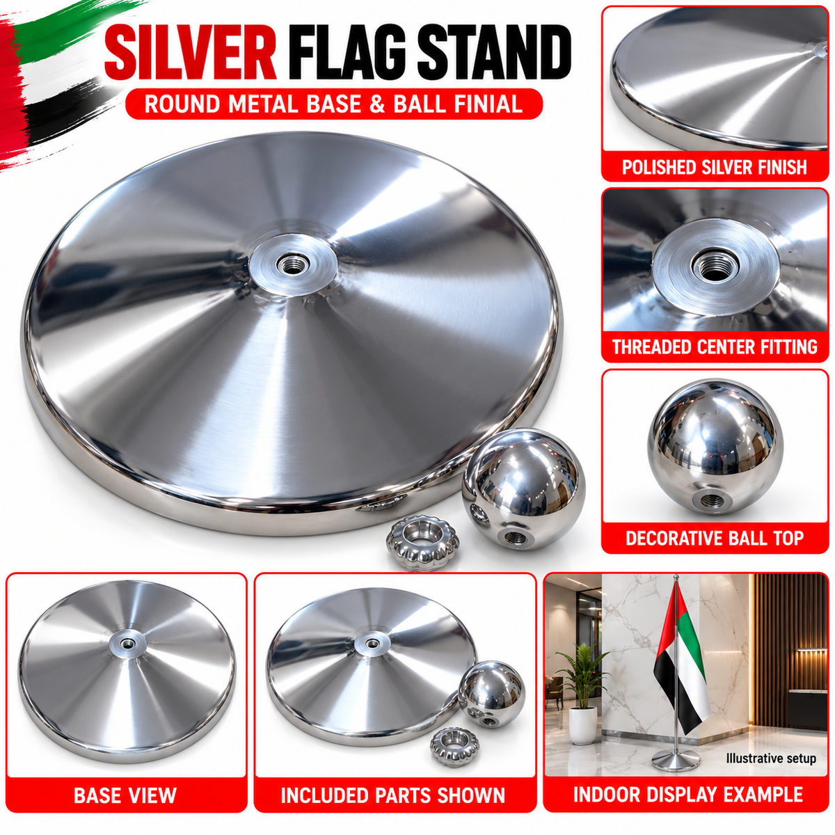 Silver flag stand