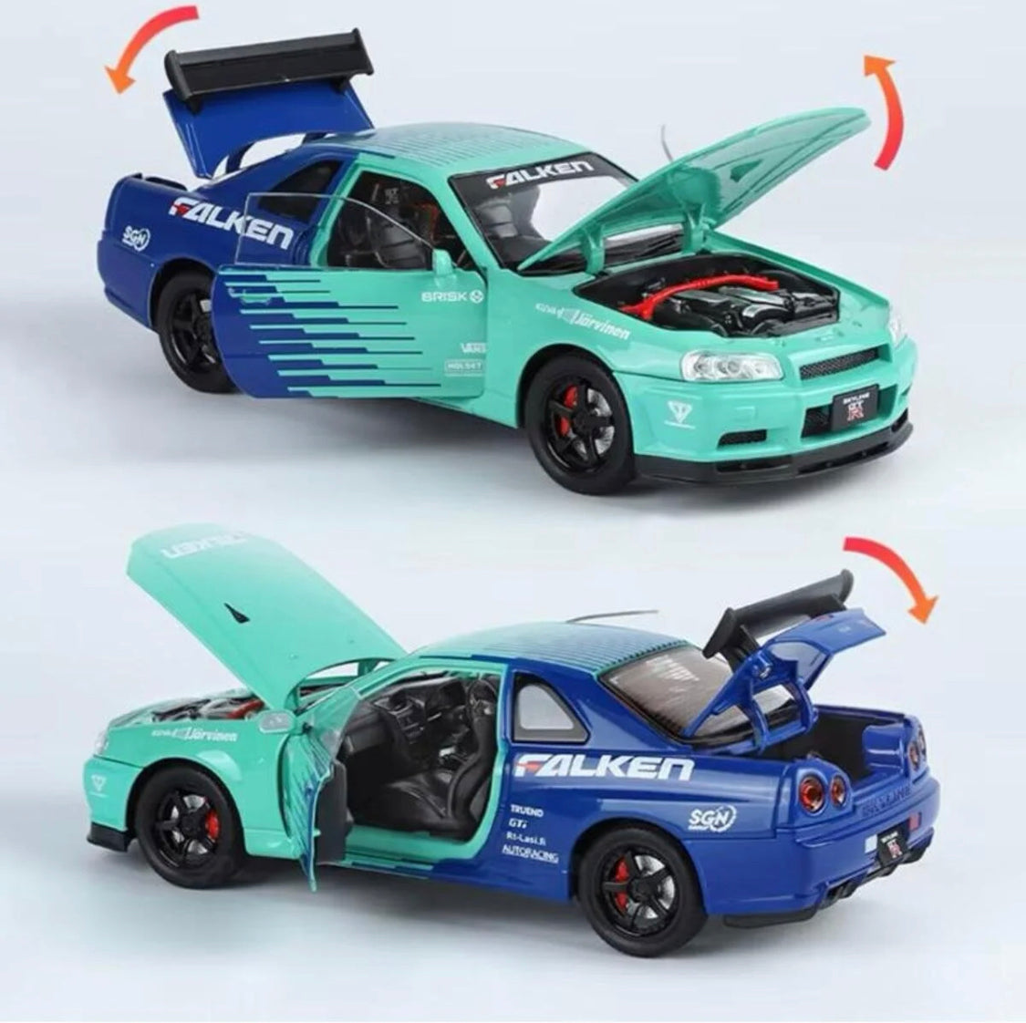 Nissan GT-R R34 1:24 diecast toy car top view
