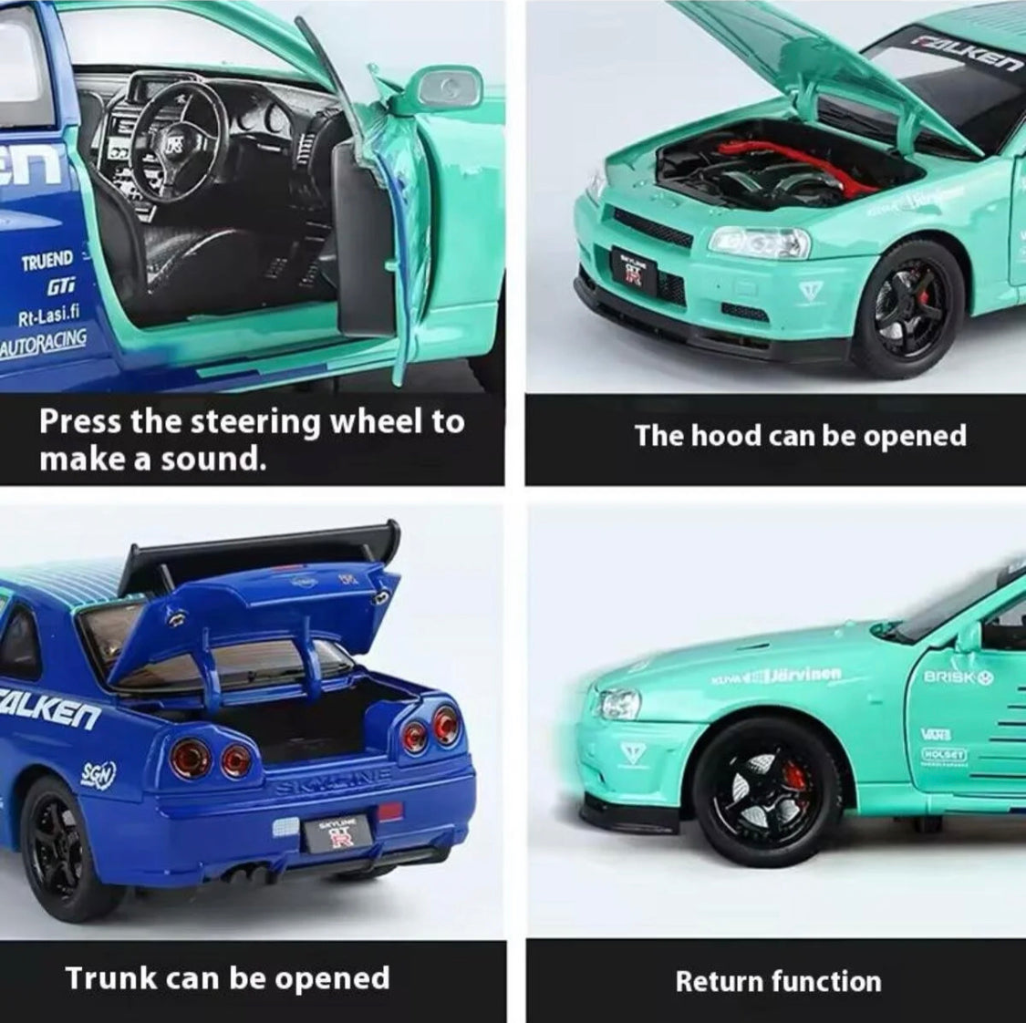 Nissan GT-R R34 1:24 diecast toy car display detail