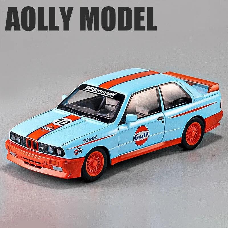 BMW M3 E30 DTM 1:24 diecast toy car front angle view