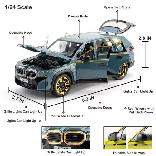 BMW XM 1:24 diecast toy car front angle view