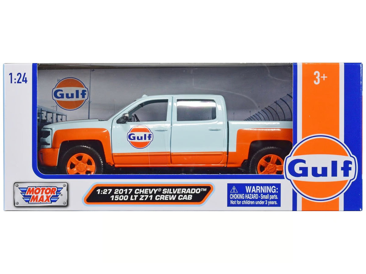 Chevrolet Silverado Z71 Gulf 1:24 diecast toy car front angle view