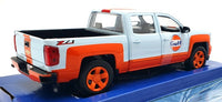 Chevrolet Silverado Z71 Gulf 1:24 diecast toy car rear angle view