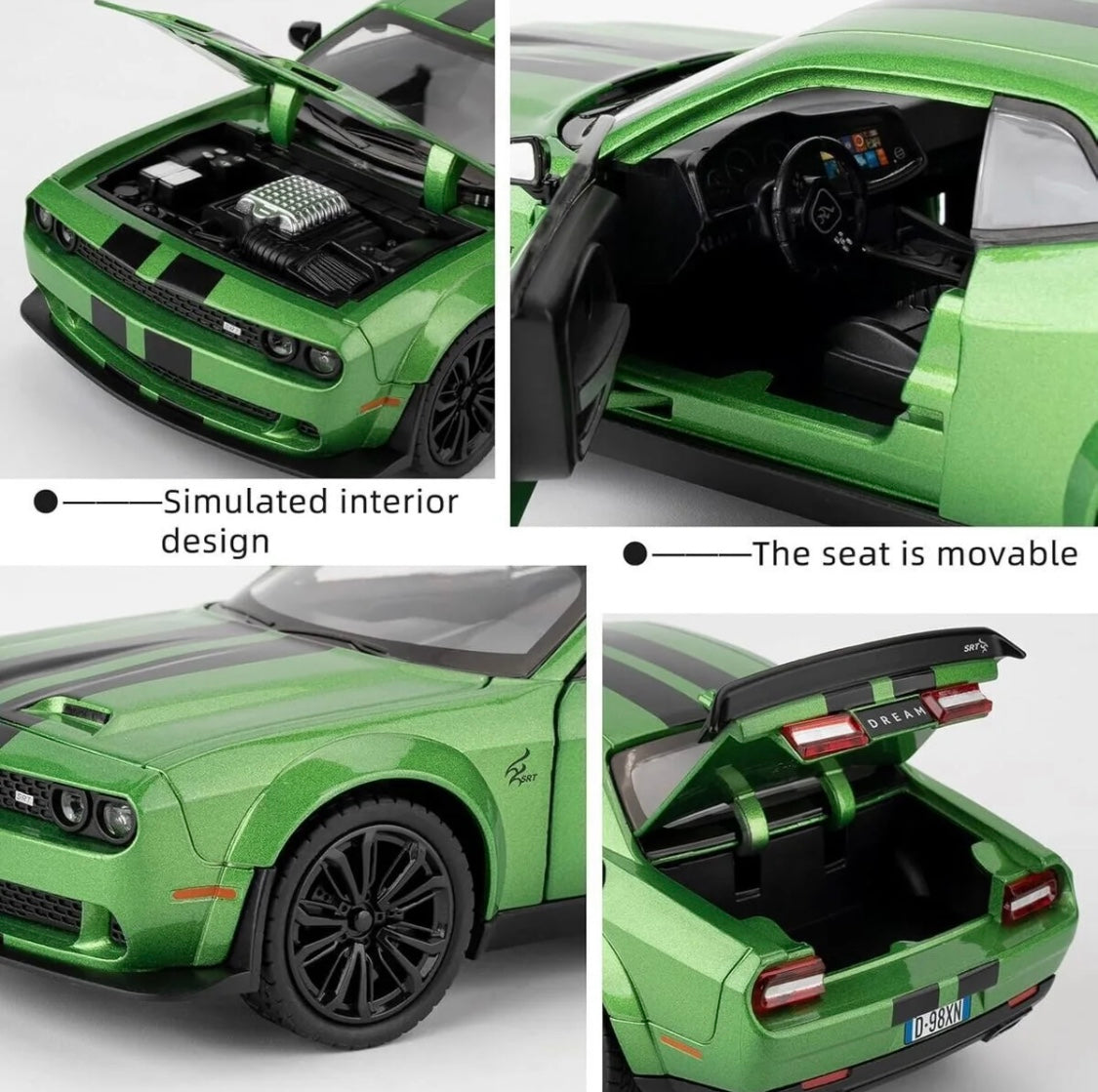Dodge Challenger SRT Hellcat 1:24 diecast toy car rear angle view