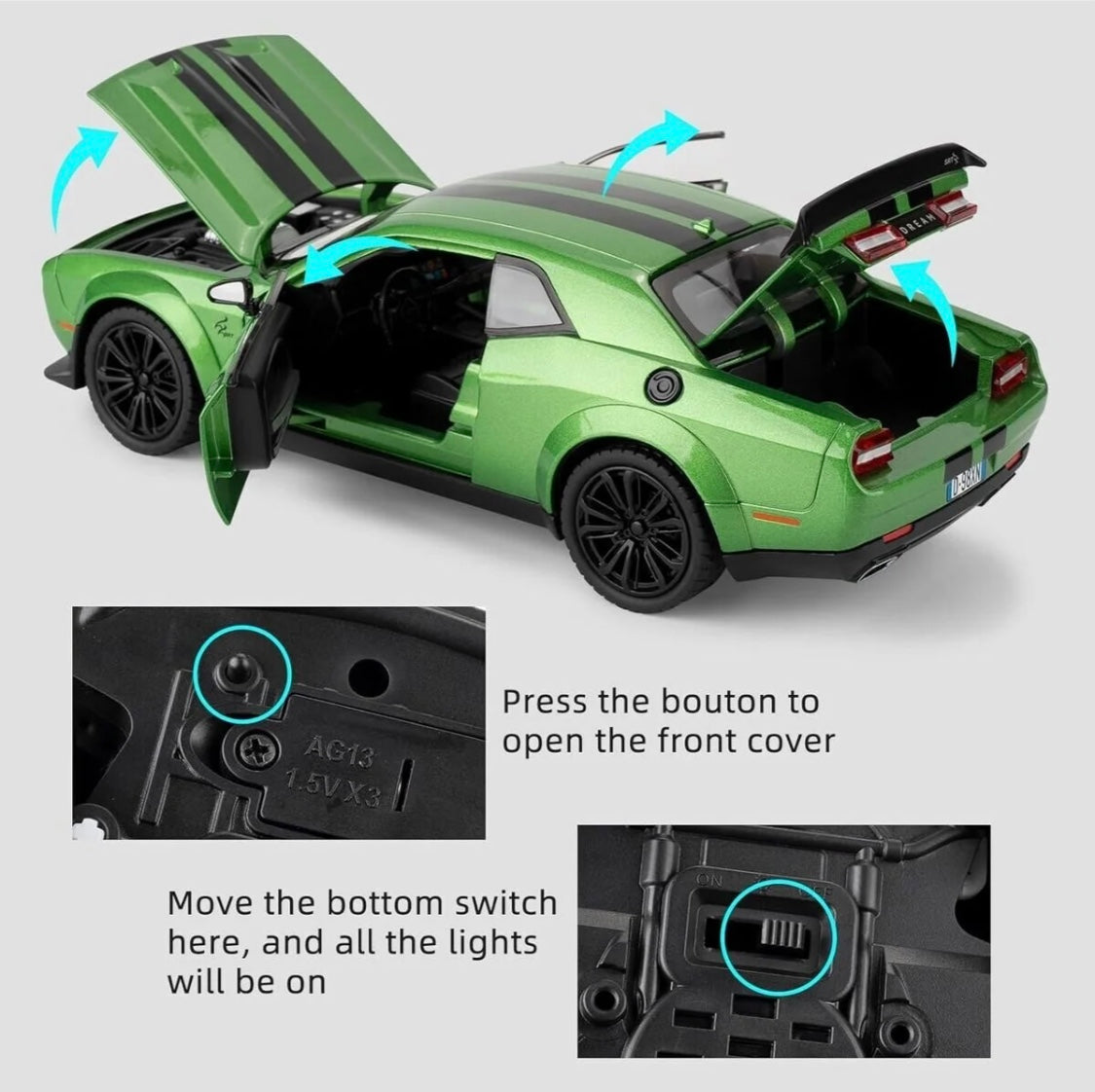 Dodge Challenger SRT Hellcat 1:24 diecast toy car interior detail