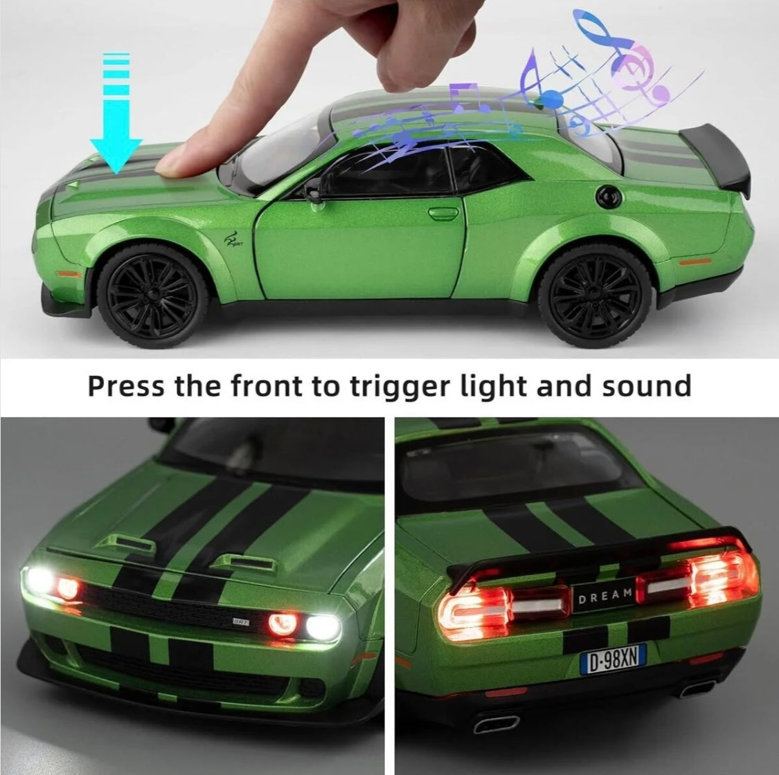 Dodge Challenger SRT Hellcat 1:24 diecast toy car opening detail