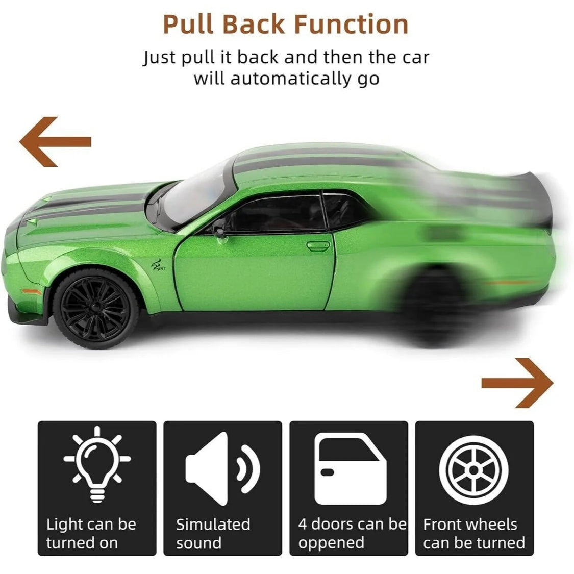 Dodge Challenger SRT Hellcat 1:24 diecast toy car top view