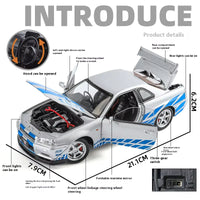 Nissan GT-R R34 1:24 diecast toy car product detail view