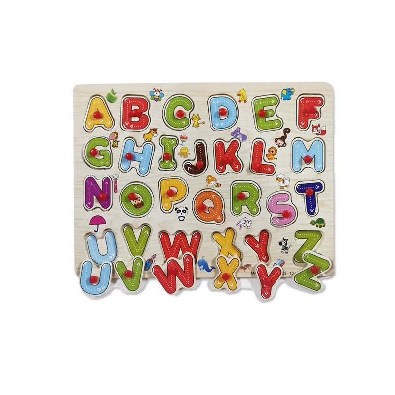 Wooden Capital Alphabet Puzzle Board with Knobs
