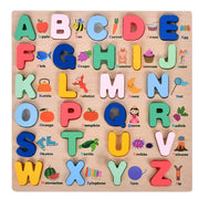 Wooden 3D Alphabet Letter Puzzle Board with Matching Illustrations
