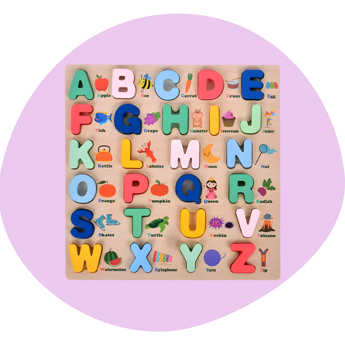 Wooden 3D Alphabet Letter Puzzle Board with Matching Illustrations product image 3