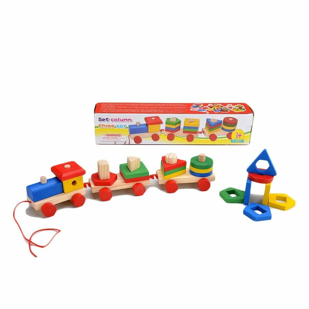 Wooden Shape Sorting & Stacking Block Train product image 3