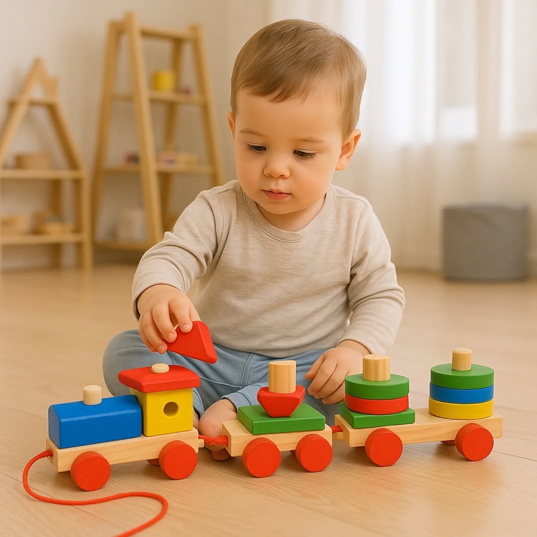 Wooden Shape Sorting & Stacking Block Train product image 2