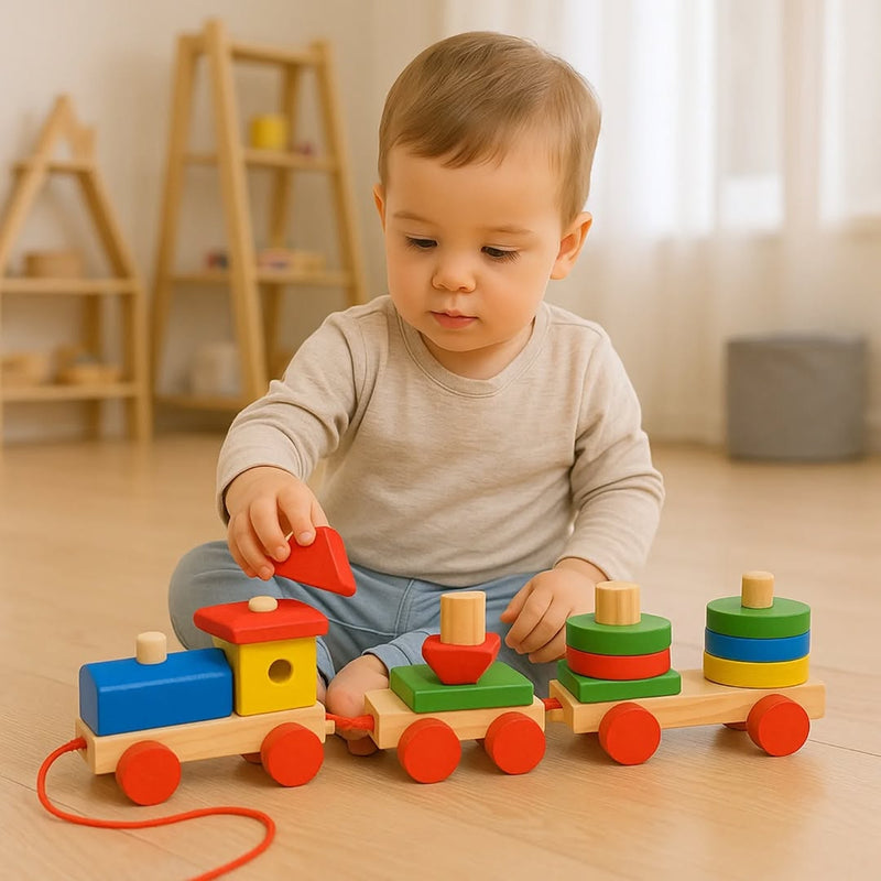Wooden Shape Sorting & Stacking Block Train product image 2