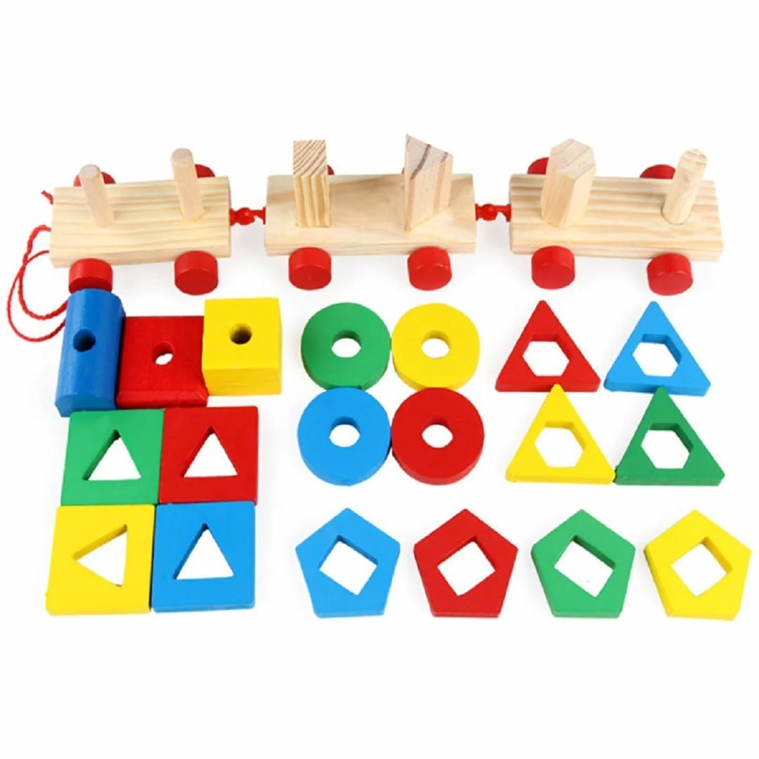 Wooden Shape Sorting & Stacking Block Train product image 5