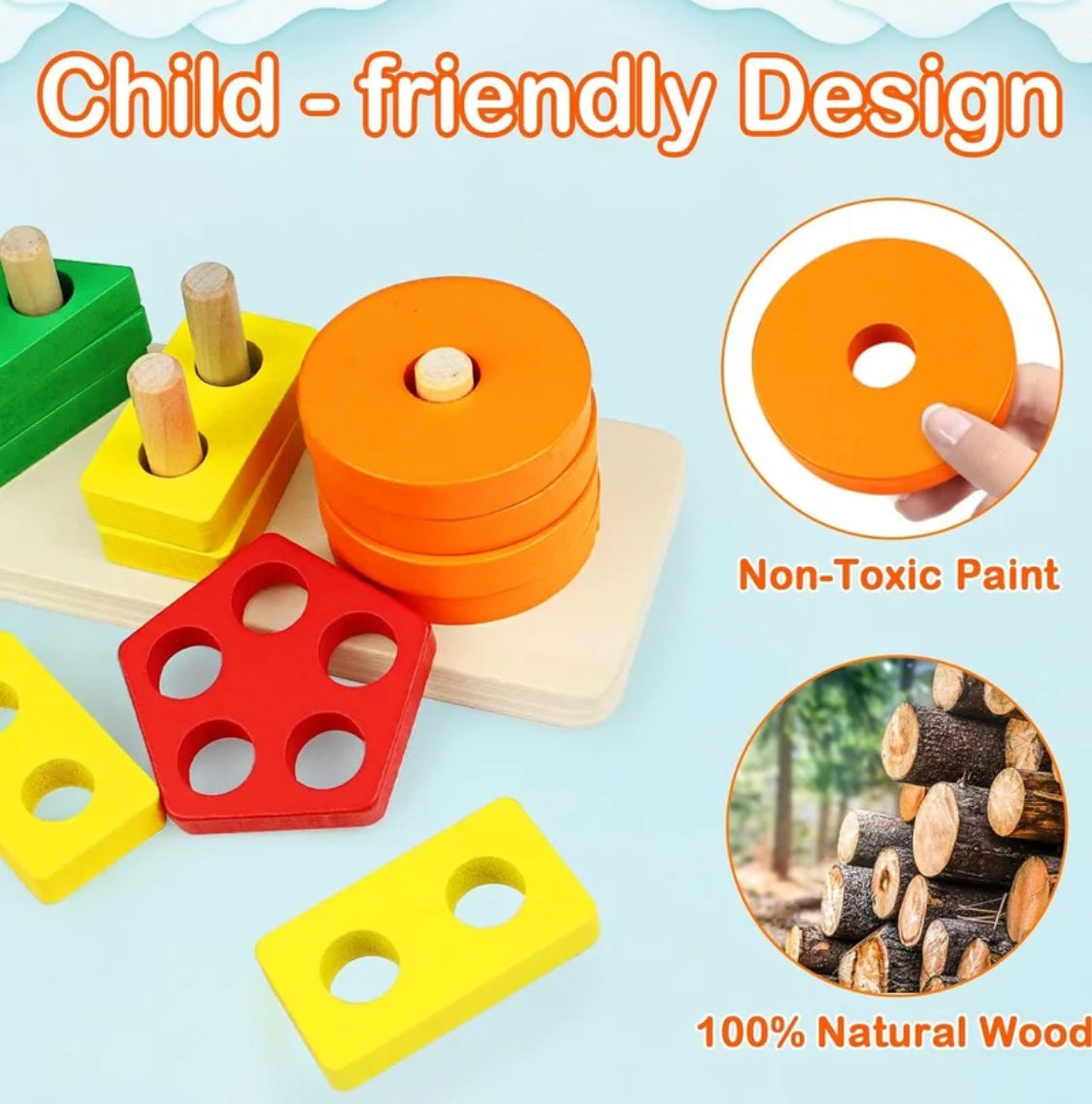 Wooden 5-Shape Geometric Sorter & Stacker product image 7
