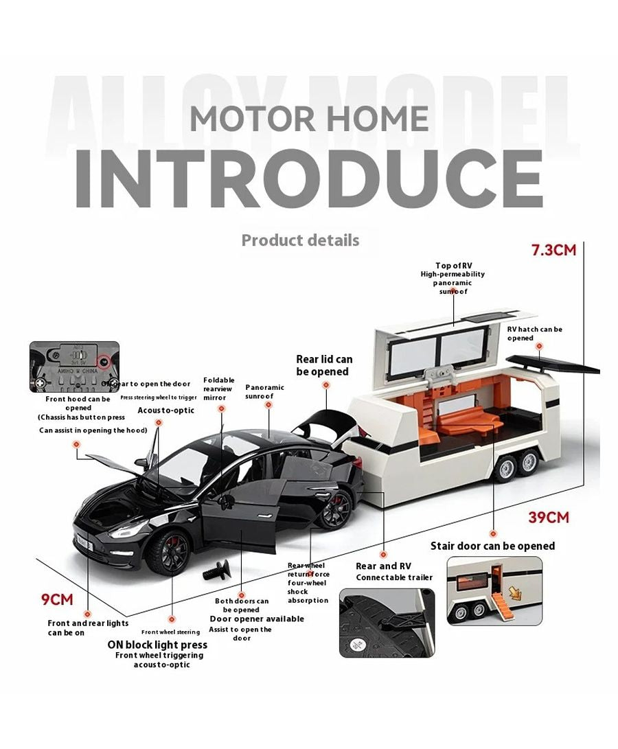 Tesla Model 3 with Trailer RV Model Set 1:24 Die-Cast Model image 8