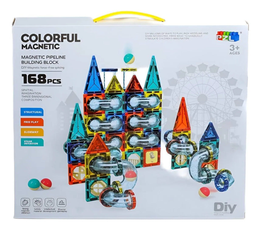 Colorful Magnetic Pipeline Building Block Set - 168 pcs product image 1