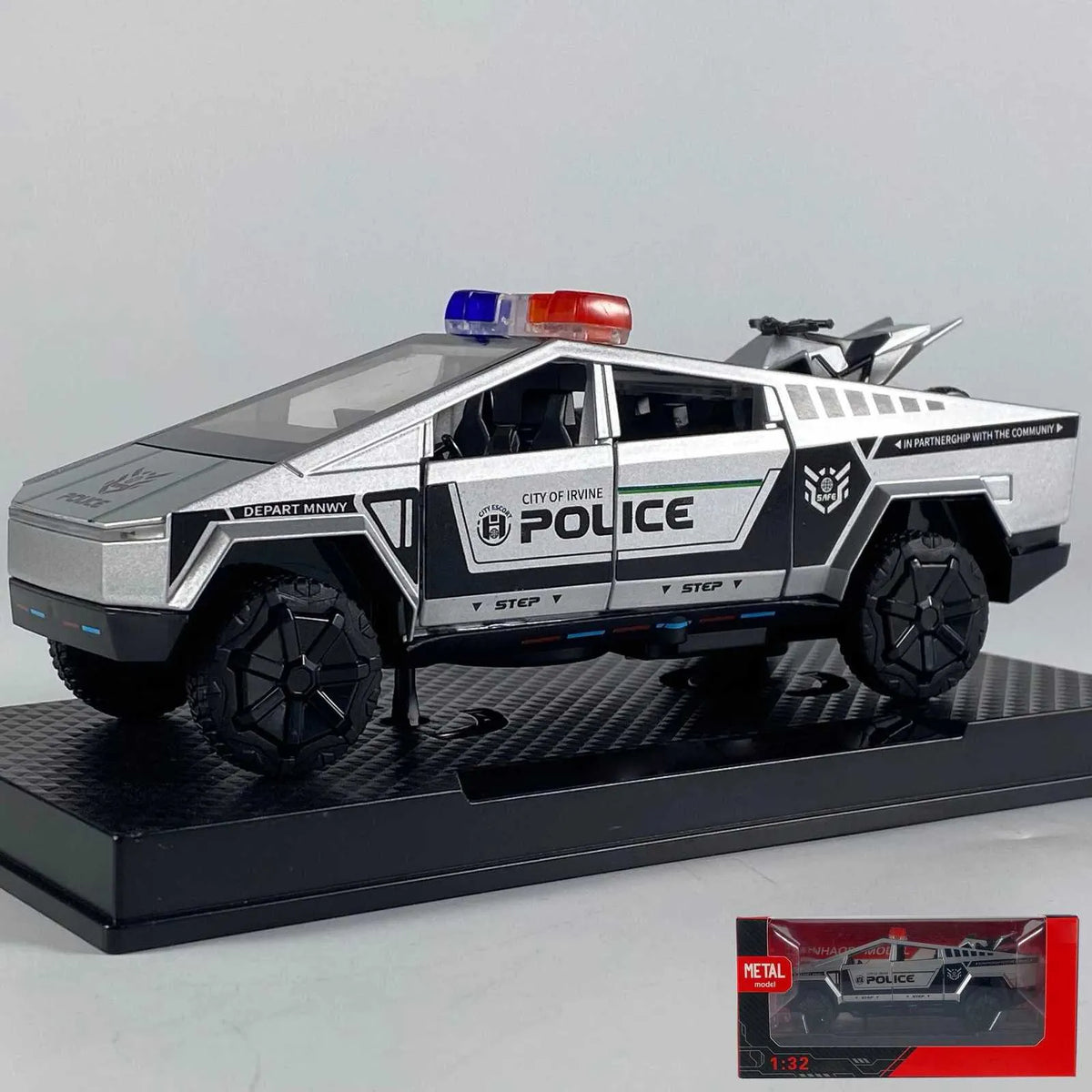 Police Cybertruck Metal Toy Car Set 1:24 image 5