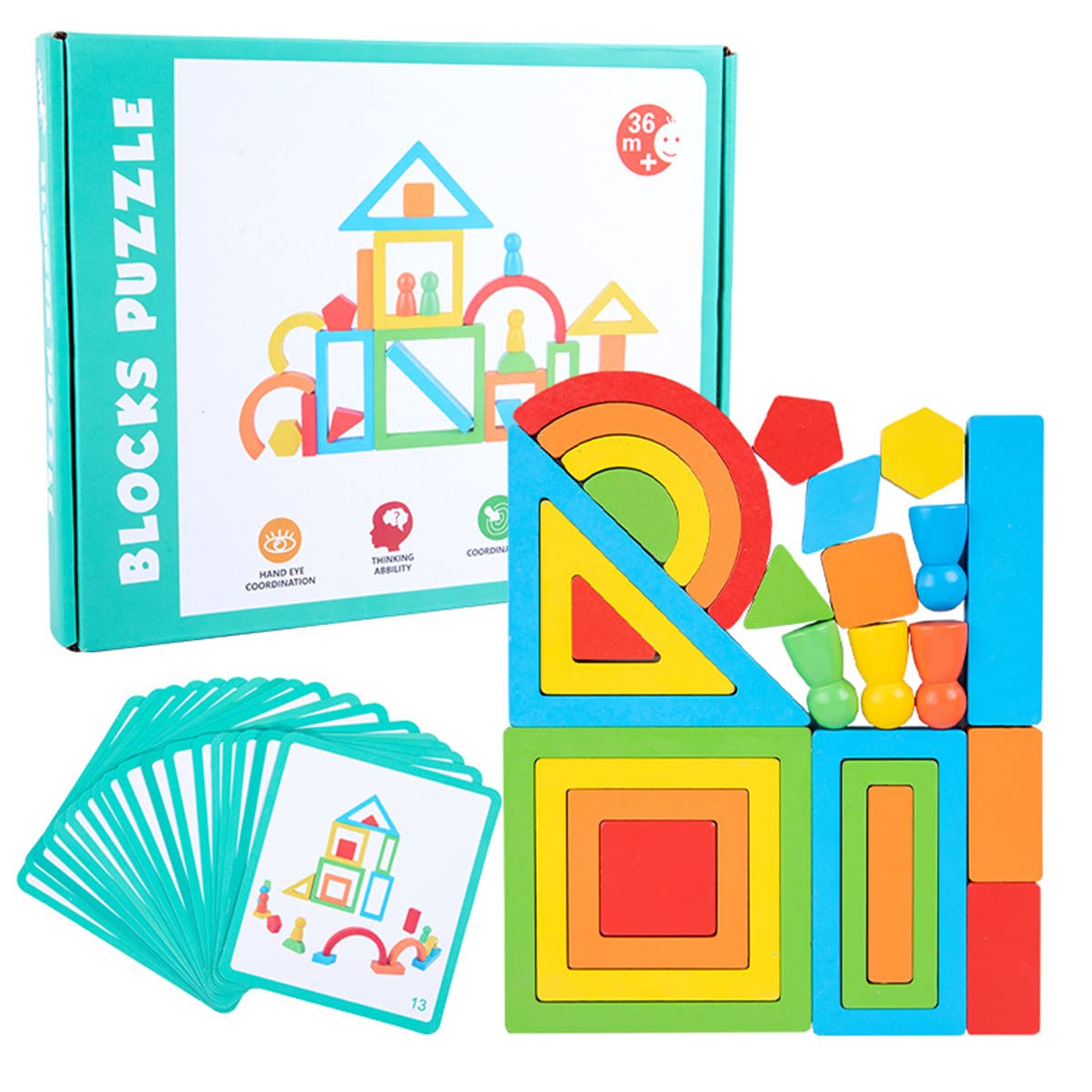 Rainbow Blocks Puzzle Montessori Set product image 3