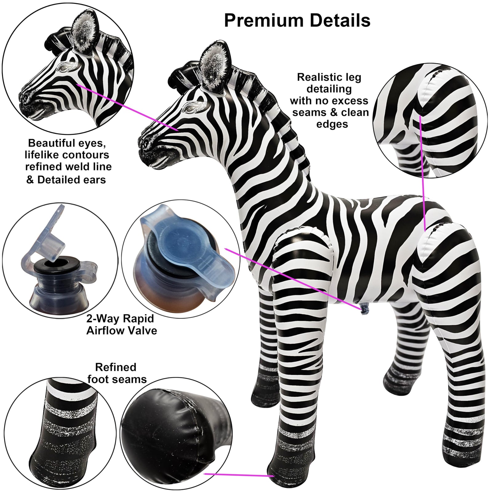 Realistic Lifesize Inflatable Standing Zebra Prop