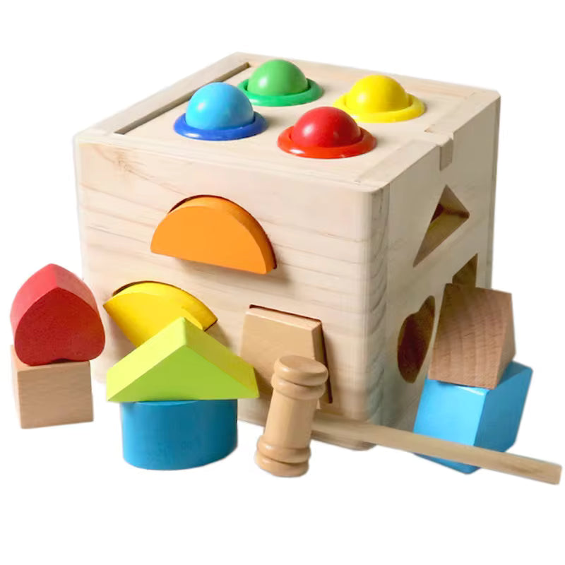 Wooden Shape Matching & Pound-a-Ball Activity Box