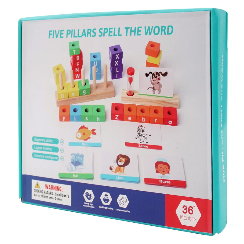 Wooden Five Pillars Spell the Word Learning Toy