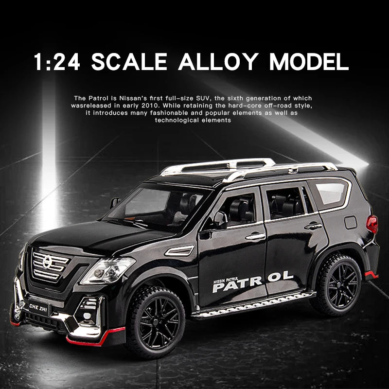 Black Nissan Patrol 1:24 diecast toy car opening detail