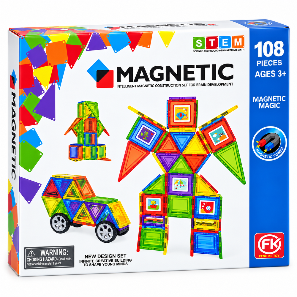 108-Piece Magnetic Construction Tiles Set