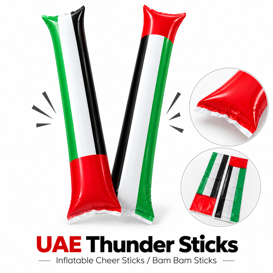 UAE flag colour inflatable thunder sticks and bam bam cheering sticks, pair of two, National Day accessory