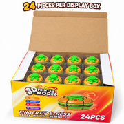 24-piece display carton of individually boxed burger-shaped press-and-spin fidget toys