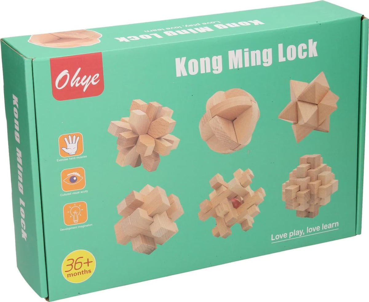 Wooden Puzzle Set – Brain Teasers for Kids & Adults 6-Piece image 1