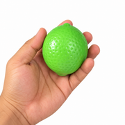 Medium green lemon crunchy squishy toy resting in an adult hand to show its size