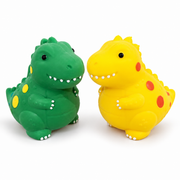 Green and yellow dinosaur squishy squeeze toys with spotted backs