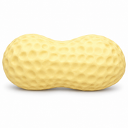 AI-enhanced image: Pale cream jumbo peanut-shaped squishy with a dimpled shell texture; original supplied photo included